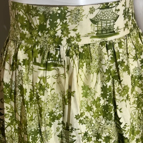 Green & Cream Print A-Line Skirt - Picture 3 of 8